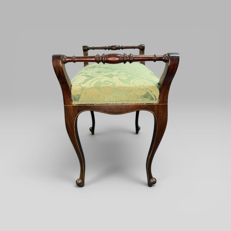 Antique Victorian Mahogany Piano Stool with Green Floral Upholstery - Image 6