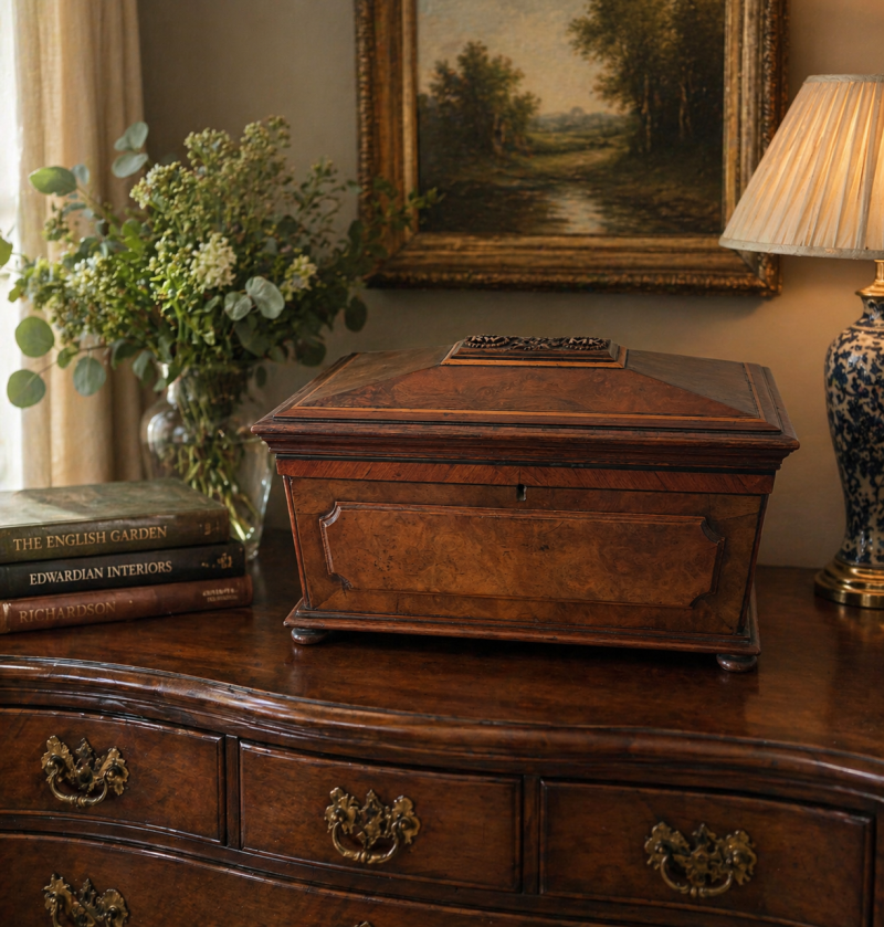 Antique Victorian English Burr Walnut Tea Caddy Sarcophagus Double Tea Caddy - Image 2