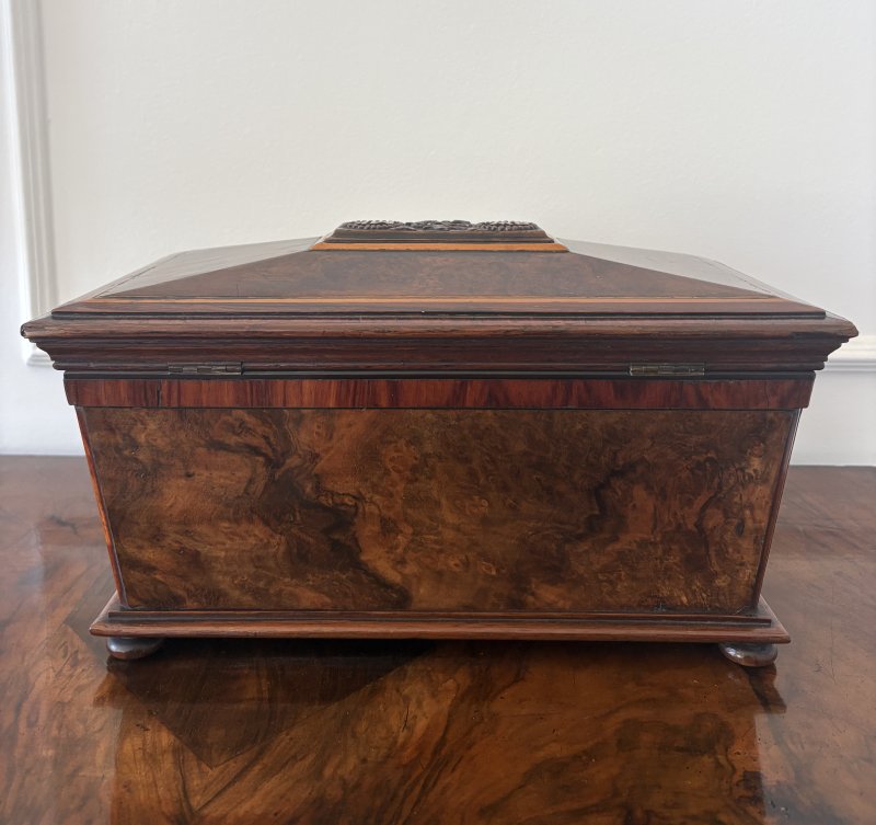 Antique Victorian English Burr Walnut Tea Caddy Sarcophagus Double Tea Caddy - Image 11