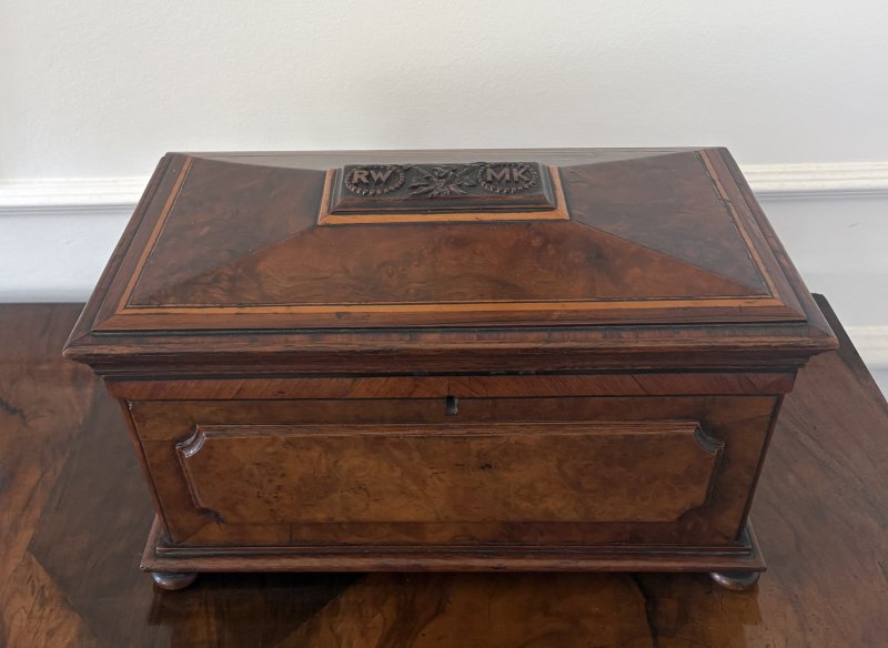 Antique Victorian English Burr Walnut Tea Caddy Sarcophagus Double Tea Caddy - Image 5