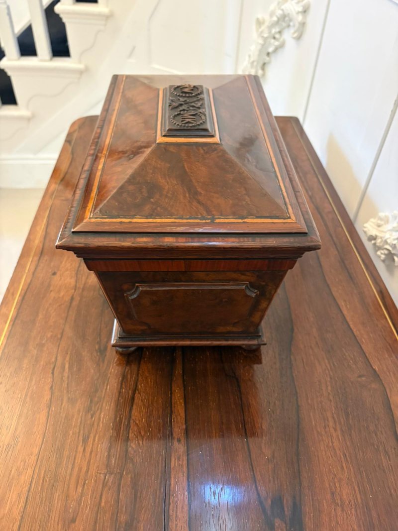 Antique Victorian English Burr Walnut Tea Caddy Sarcophagus Double Tea Caddy - Image 6