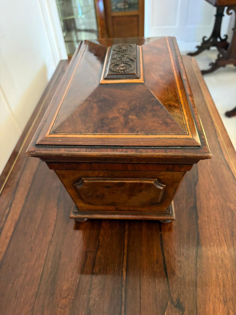 Antique Victorian English Burr Walnut Tea Caddy Sarcophagus Double Tea Caddy - Image 8