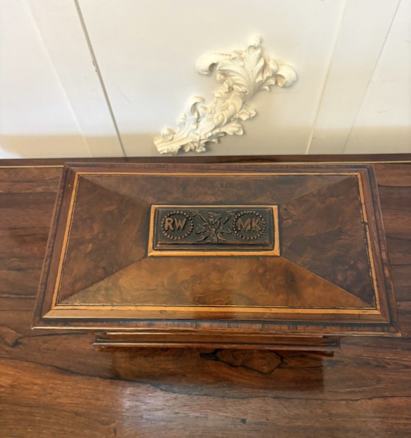 Antique Victorian English Burr Walnut Tea Caddy Sarcophagus Double Tea Caddy - Image 9