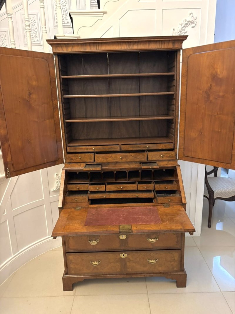 Antique Exceptional 18th Century George I Figured Walnut Bureau Bookcase Secretaire Cabinet - Image 4