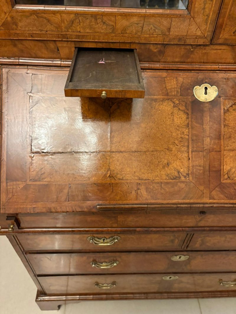 Antique Exceptional 18th Century George I Figured Walnut Bureau Bookcase Secretaire Cabinet - Image 11