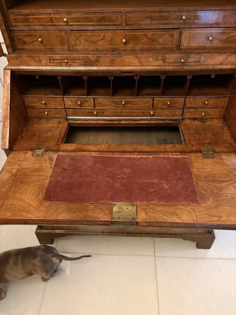 Antique Exceptional 18th Century George I Figured Walnut Bureau Bookcase Secretaire Cabinet - Image 18