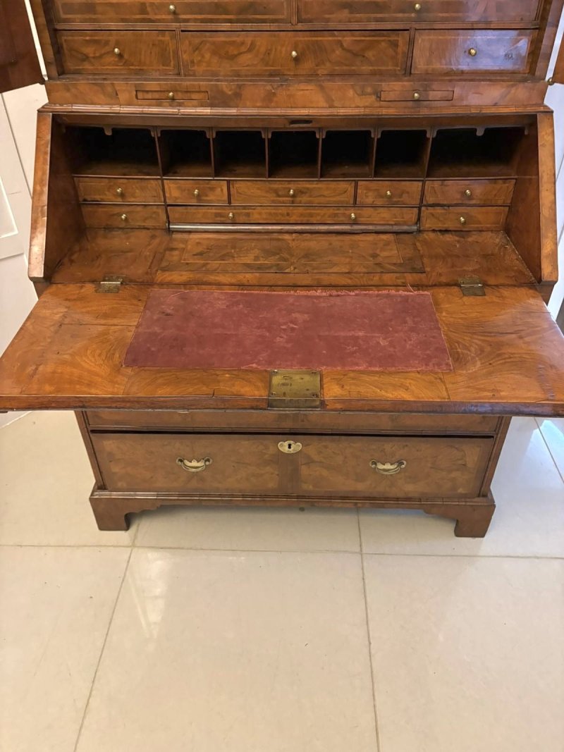 Antique Exceptional 18th Century George I Figured Walnut Bureau Bookcase Secretaire Cabinet - Image 19