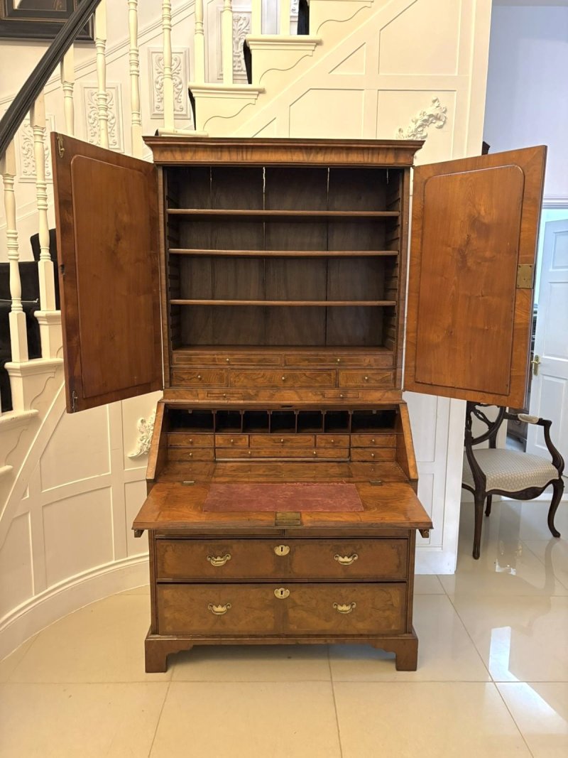 Antique Exceptional 18th Century George I Figured Walnut Bureau Bookcase Secretaire Cabinet - Image 8