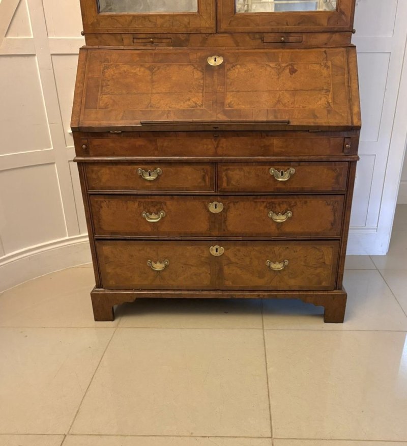 Antique Exceptional 18th Century George I Figured Walnut Bureau Bookcase Secretaire Cabinet - Image 9