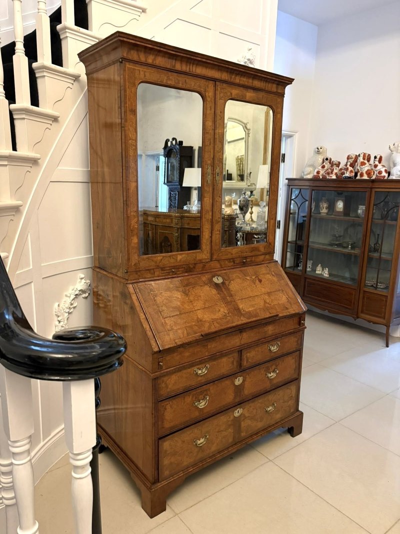 Antique Exceptional 18th Century George I Figured Walnut Bureau Bookcase Secretaire Cabinet - Image 3
