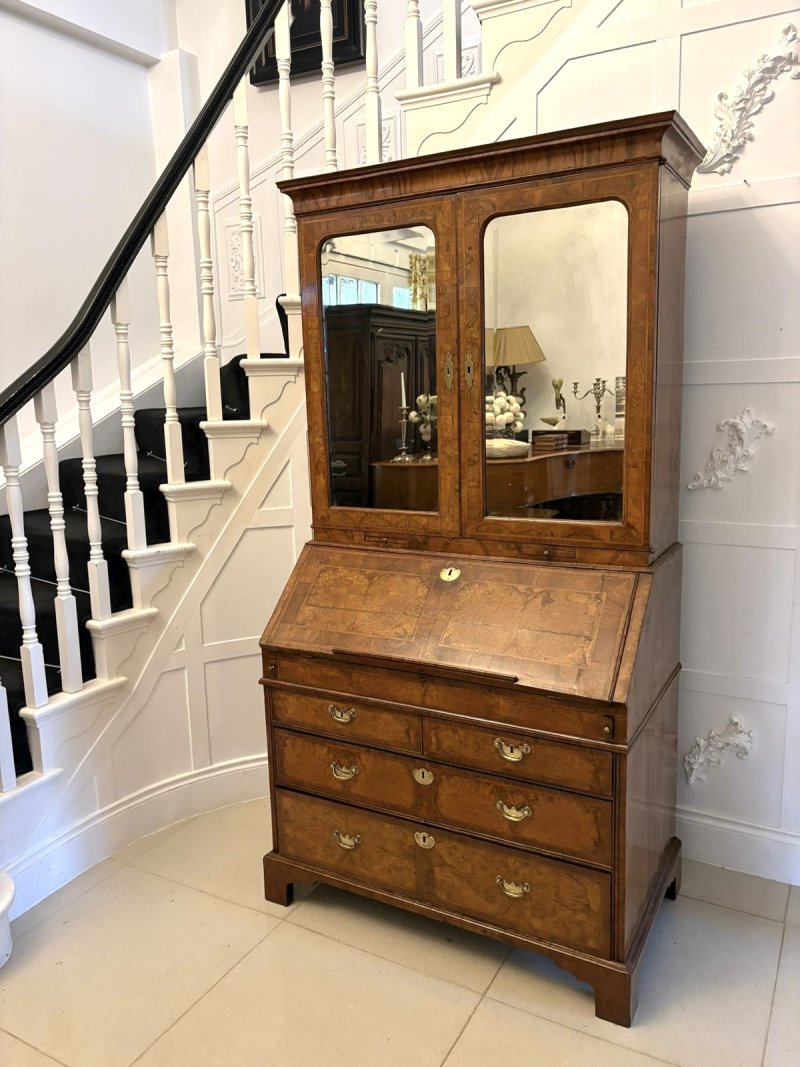 Antique Exceptional 18th Century George I Figured Walnut Bureau Bookcase Secretaire Cabinet - Image 5