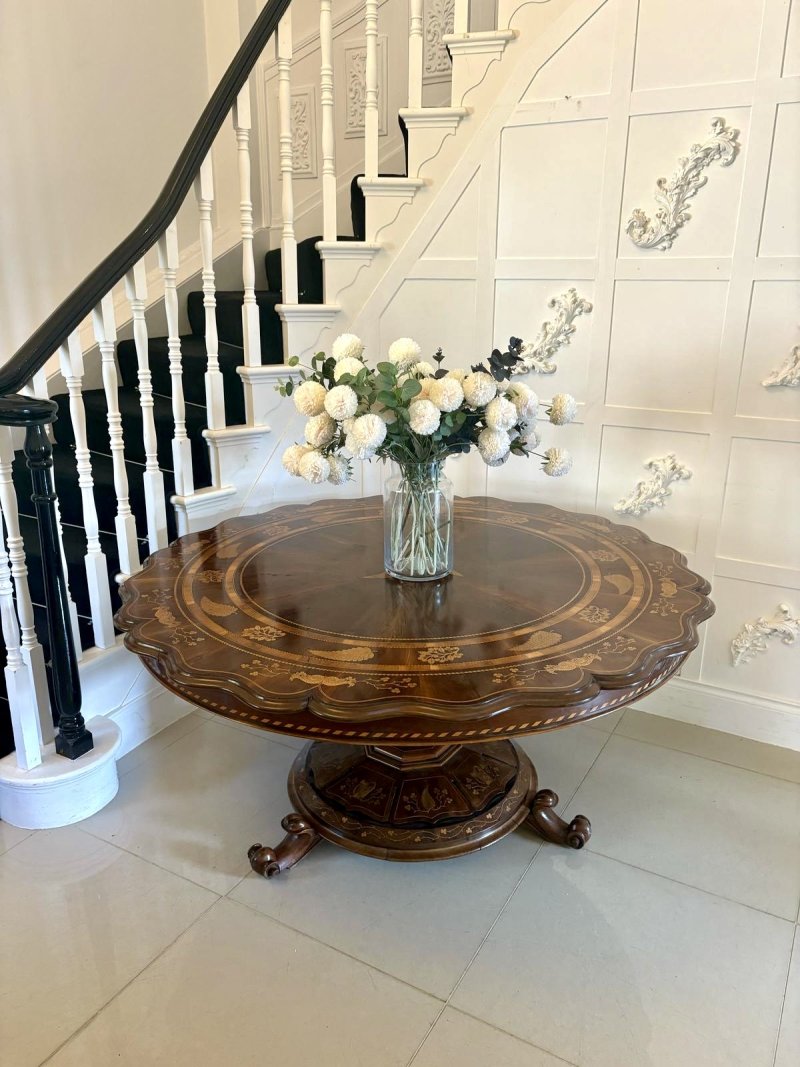 Antique Exhibition Quality Irish Killarney Marquetry Inlaid Yew Wood Centre Table Large Round Entry Hall Table Attributed to the Egan Workshop - Image 4