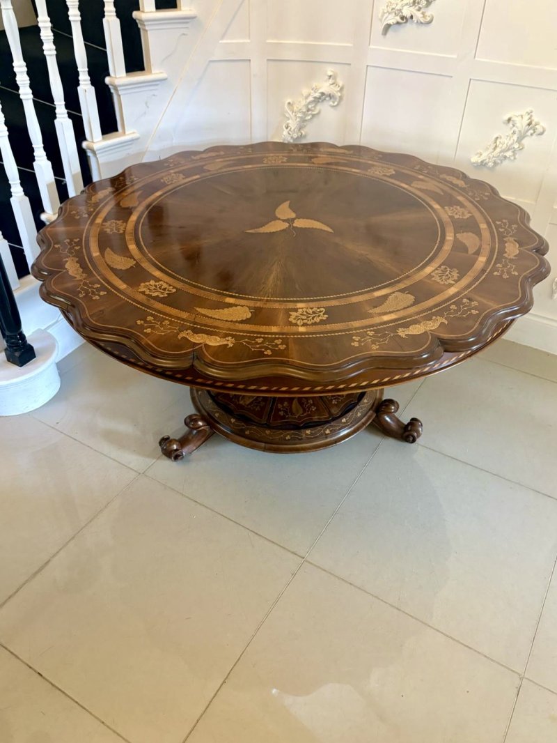 Antique Exhibition Quality Irish Killarney Marquetry Inlaid Yew Wood Centre Table Large Round Entry Hall Table Attributed to the Egan Workshop - Image 7