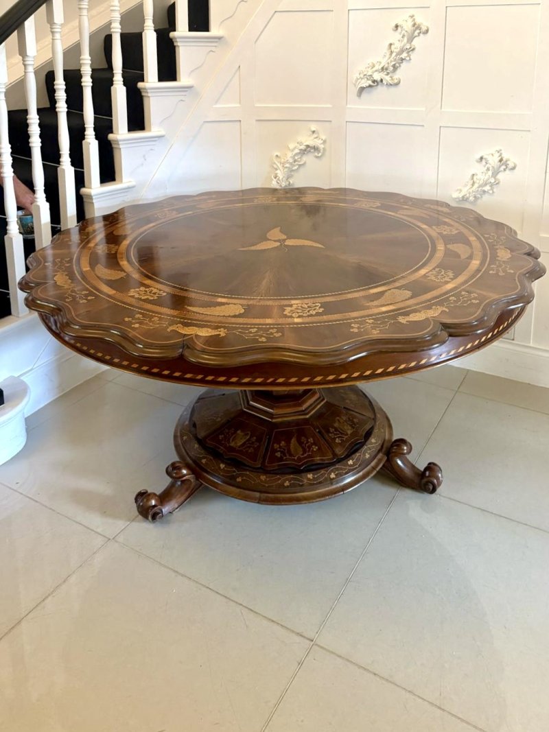 Antique Exhibition Quality Irish Killarney Marquetry Inlaid Yew Wood Centre Table Large Round Entry Hall Table Attributed to the Egan Workshop - Image 3