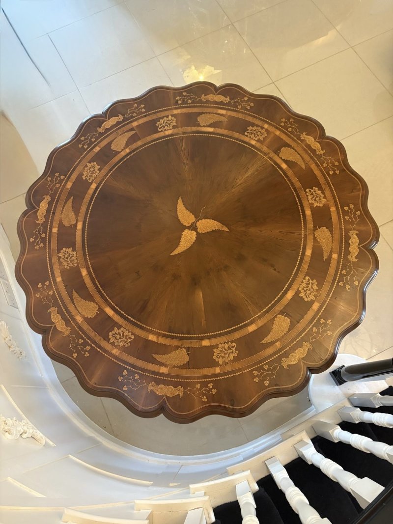 Antique Exhibition Quality Irish Killarney Marquetry Inlaid Yew Wood Centre Table Large Round Entry Hall Table Attributed to the Egan Workshop - Image 6