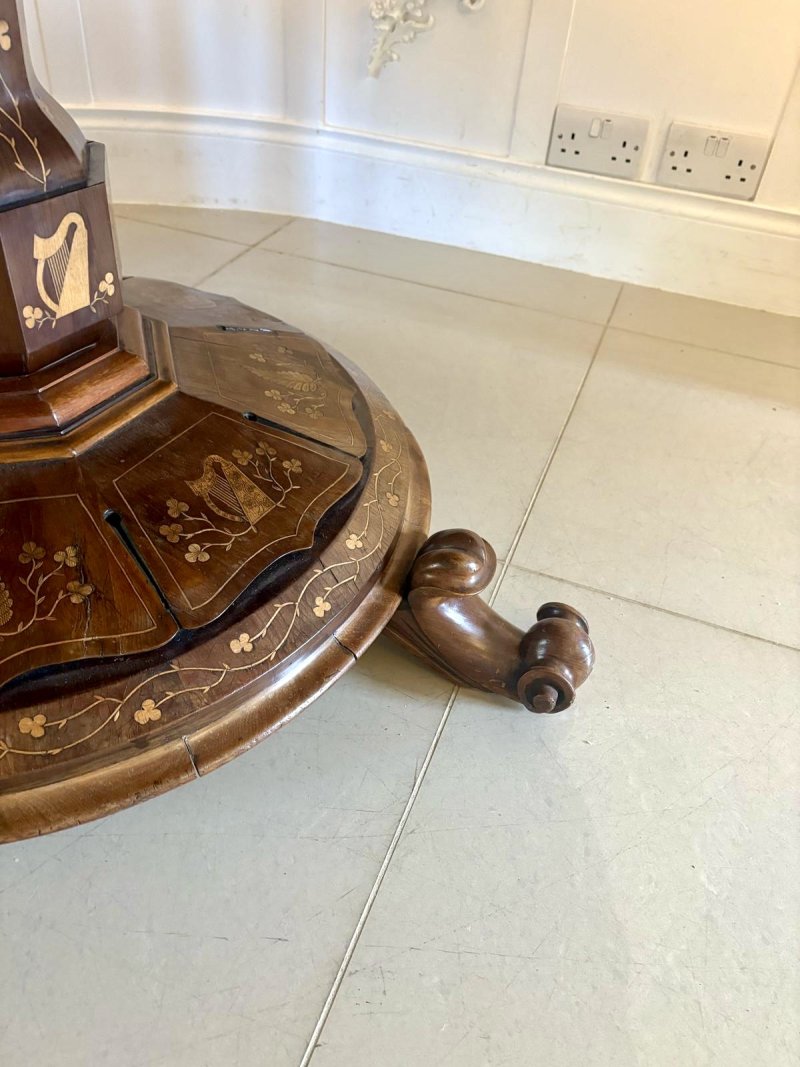 Antique Exhibition Quality Irish Killarney Marquetry Inlaid Yew Wood Centre Table Large Round Entry Hall Table Attributed to the Egan Workshop - Image 19