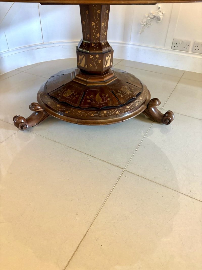 Antique Exhibition Quality Irish Killarney Marquetry Inlaid Yew Wood Centre Table Large Round Entry Hall Table Attributed to the Egan Workshop - Image 15
