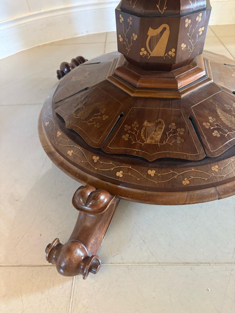 Antique Exhibition Quality Irish Killarney Marquetry Inlaid Yew Wood Centre Table Large Round Entry Hall Table Attributed to the Egan Workshop - Image 14
