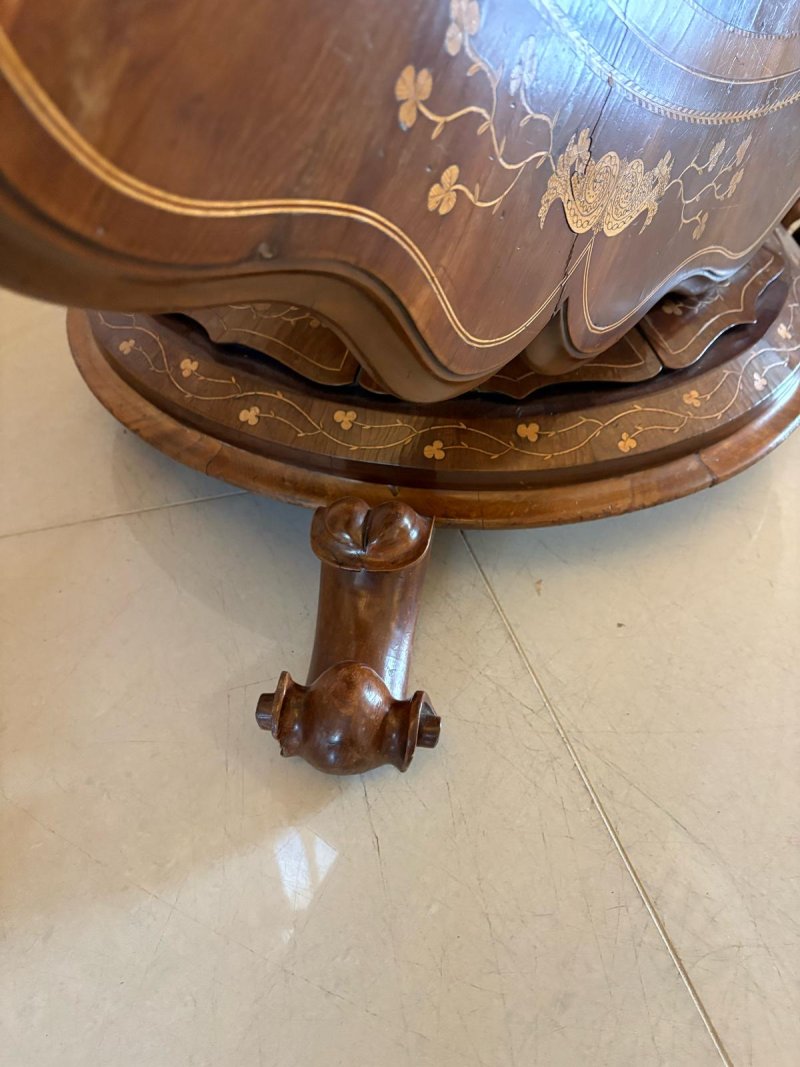 Antique Exhibition Quality Irish Killarney Marquetry Inlaid Yew Wood Centre Table Large Round Entry Hall Table Attributed to the Egan Workshop - Image 17