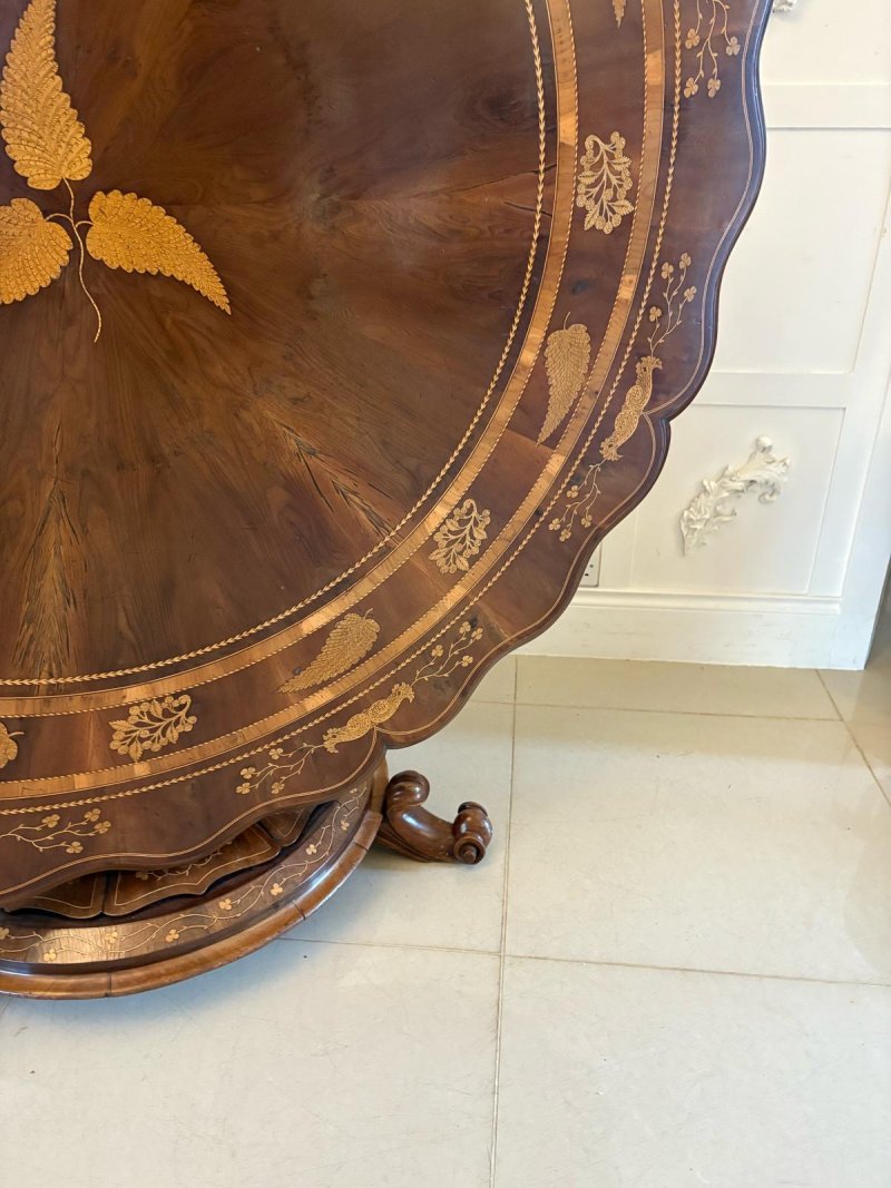Antique Exhibition Quality Irish Killarney Marquetry Inlaid Yew Wood Centre Table Large Round Entry Hall Table Attributed to the Egan Workshop - Image 22