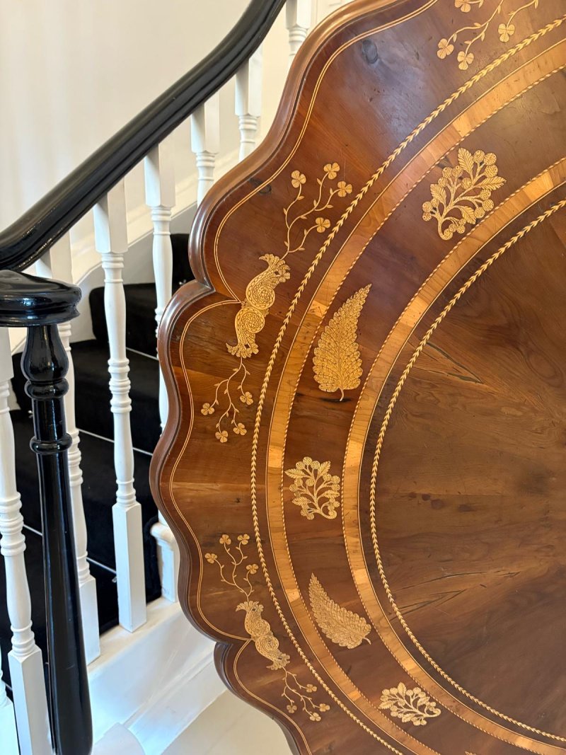 Antique Exhibition Quality Irish Killarney Marquetry Inlaid Yew Wood Centre Table Large Round Entry Hall Table Attributed to the Egan Workshop - Image 25