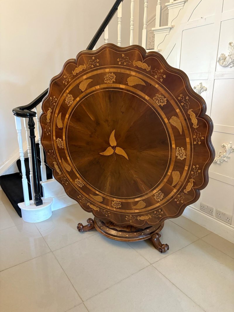 Antique Exhibition Quality Irish Killarney Marquetry Inlaid Yew Wood Centre Table Large Round Entry Hall Table Attributed to the Egan Workshop - Image 5