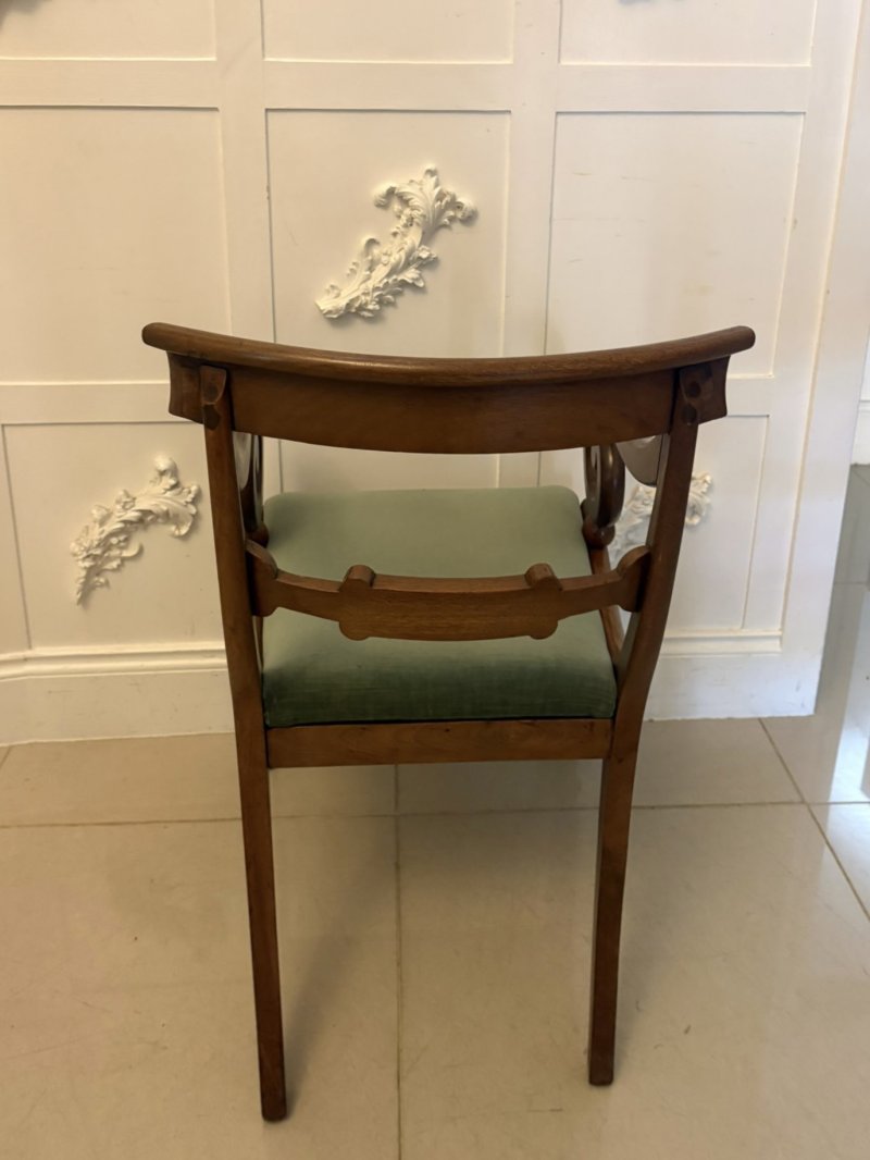 Antique Regency Mahogany Set of 8 Dining Chairs with Scroll Arm Carvers - Image 13