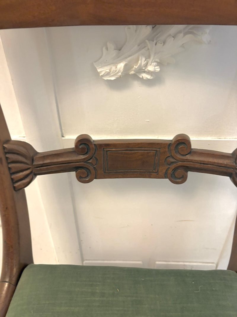 Antique Regency Mahogany Set of 8 Dining Chairs with Scroll Arm Carvers - Image 12