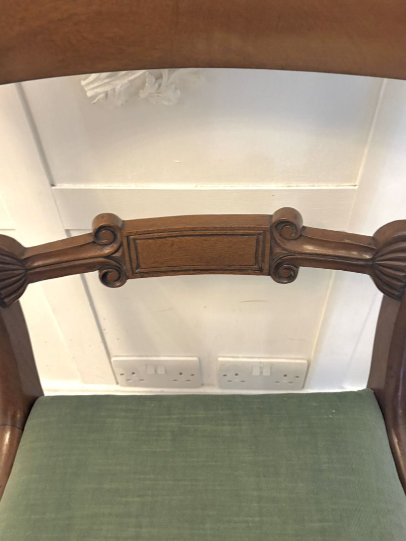 Antique Regency Mahogany Set of 8 Dining Chairs with Scroll Arm Carvers - Image 15