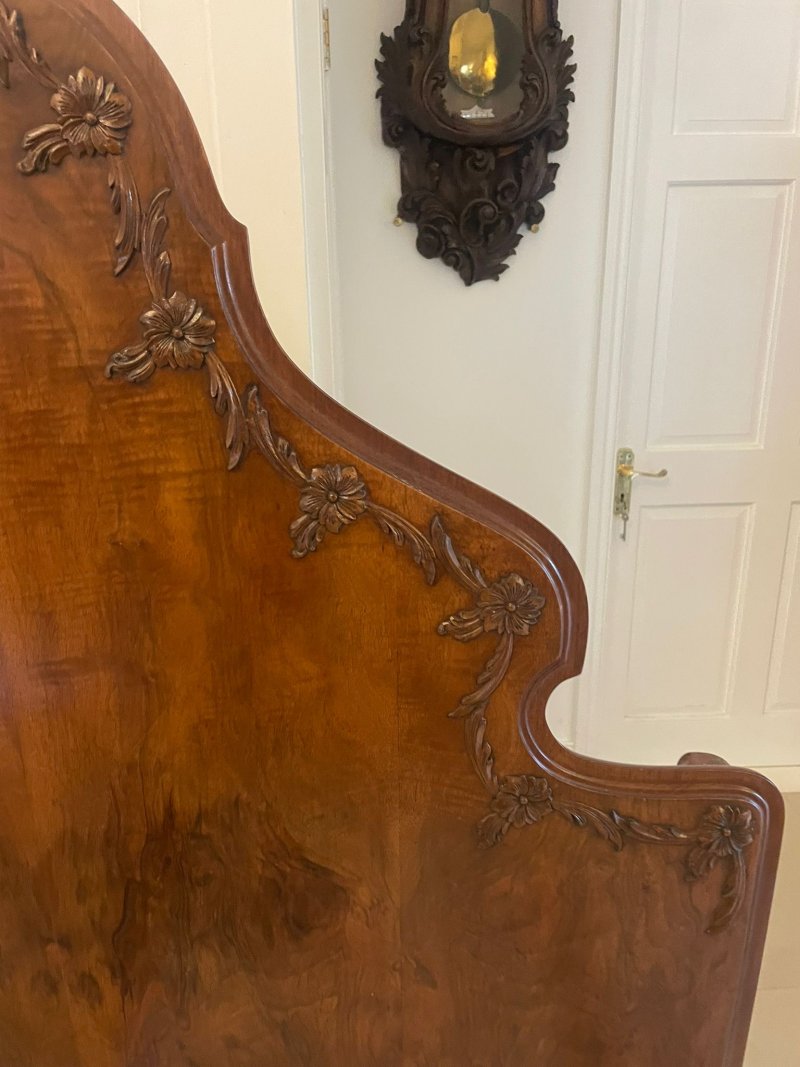 Antique Pair of Quality Carved Burr Walnut Single Beds - Image 12