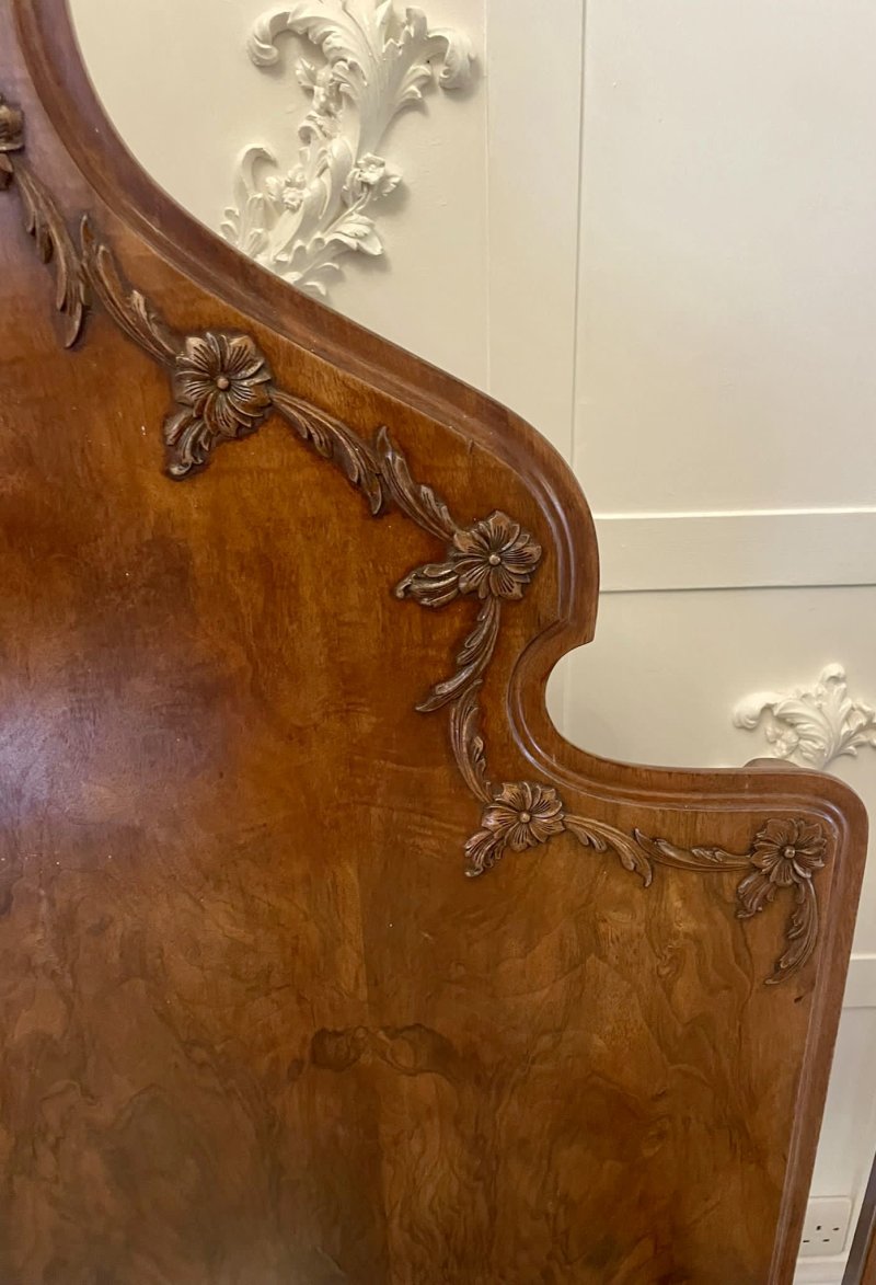Antique Pair of Quality Carved Burr Walnut Single Beds - Image 9