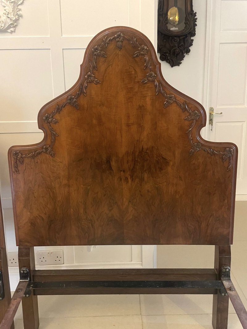 Antique Pair of Quality Carved Burr Walnut Single Beds - Image 18