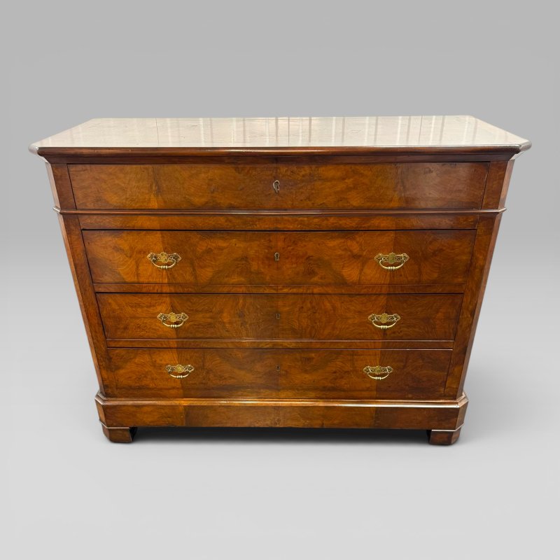 Antique French Provincial Walnut Commode with Mahogany Crossbanding