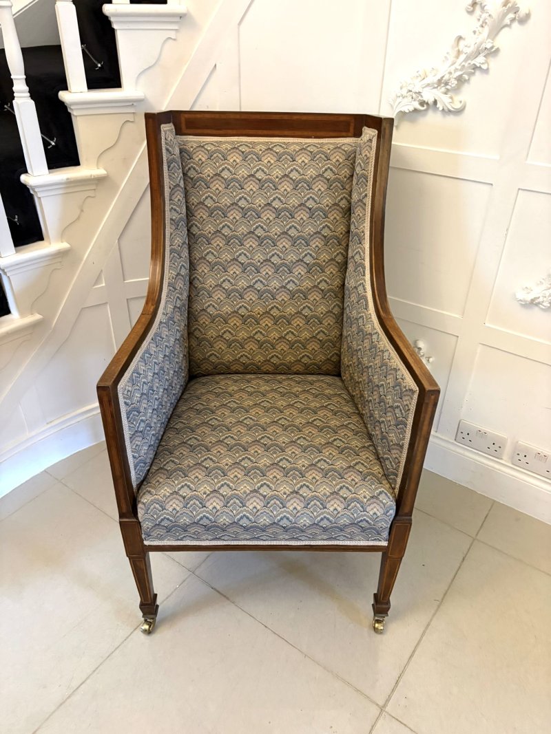 Antique Quality Edwardian Mahogany Bergère Style Wing Armchair - Image 2