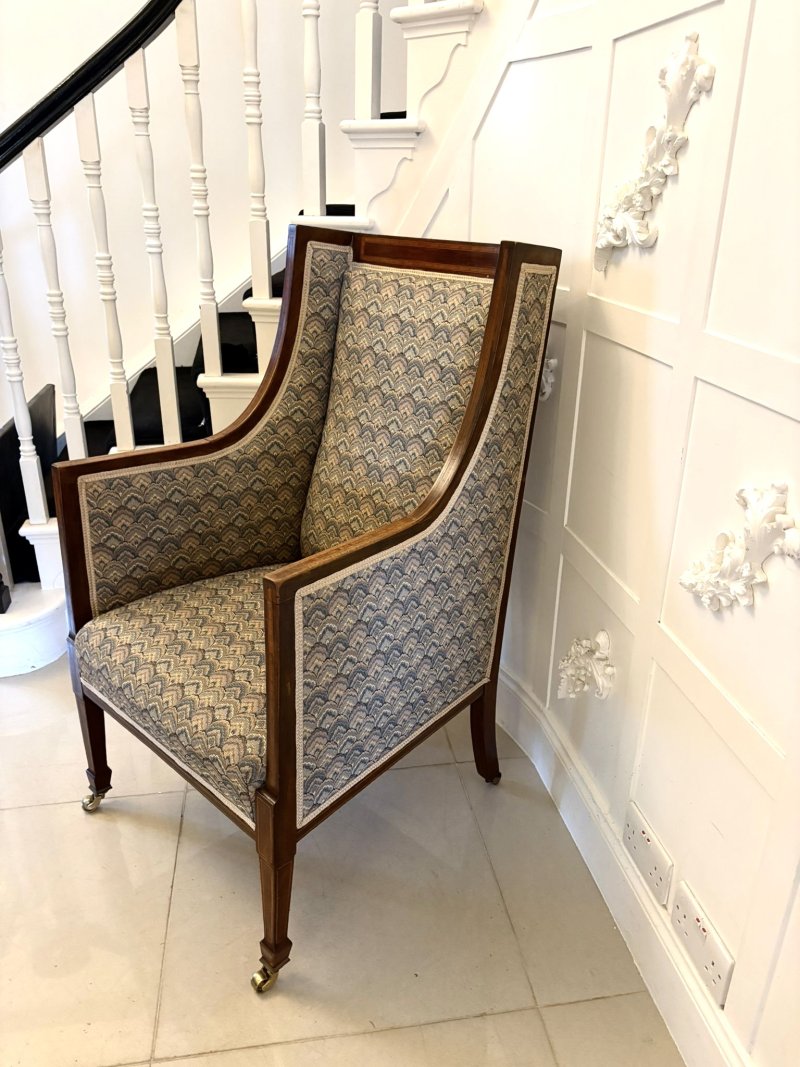 Antique Quality Edwardian Mahogany Bergère Style Wing Armchair - Image 3