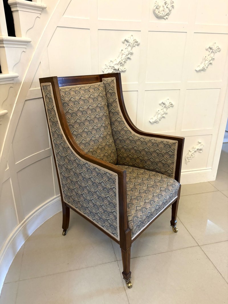 Antique Quality Edwardian Mahogany Bergère Style Wing Armchair
