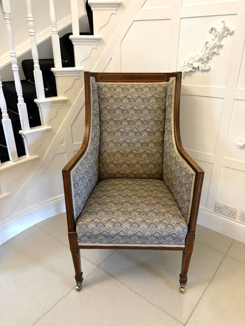 Antique Quality Edwardian Mahogany Bergère Style Wing Armchair - Image 4