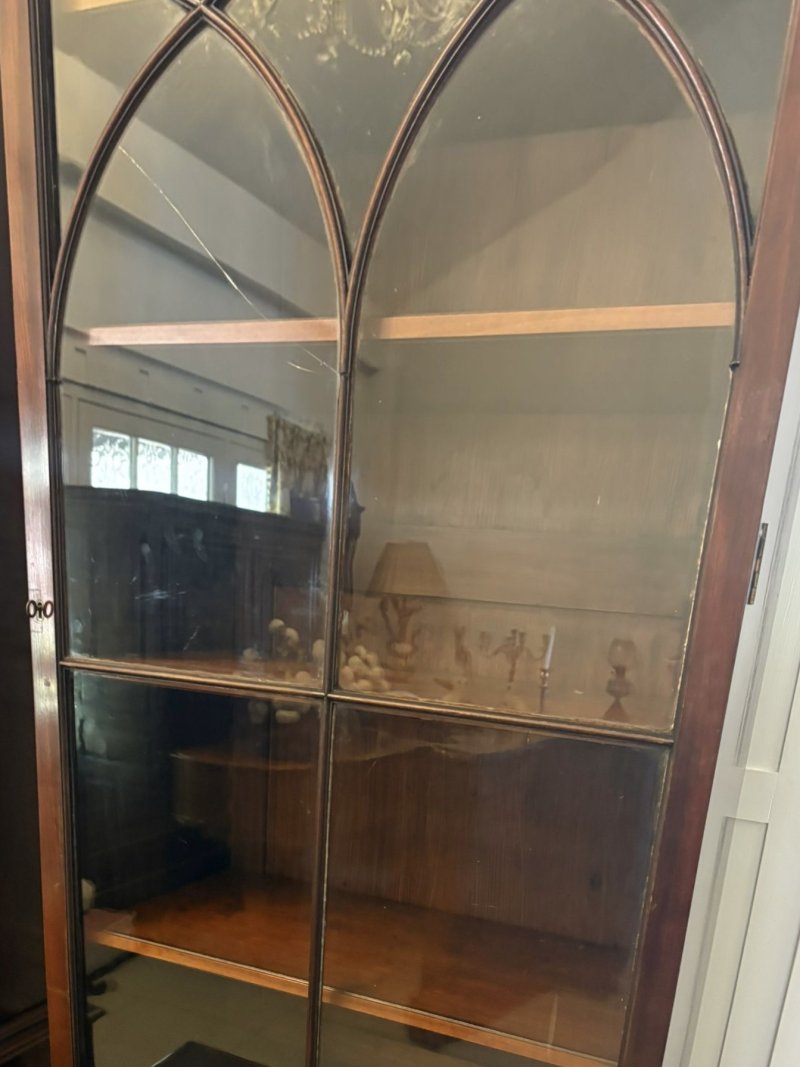Antique Pair Regency Mahogany Inlaid Astragal Glazed Library Bookcases - Image 7