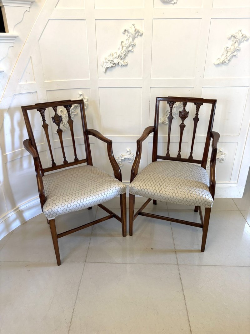Antique Victorian English Mahogany Dining Chairs Set of 8 Carvers Newly Upholstered - Image 2