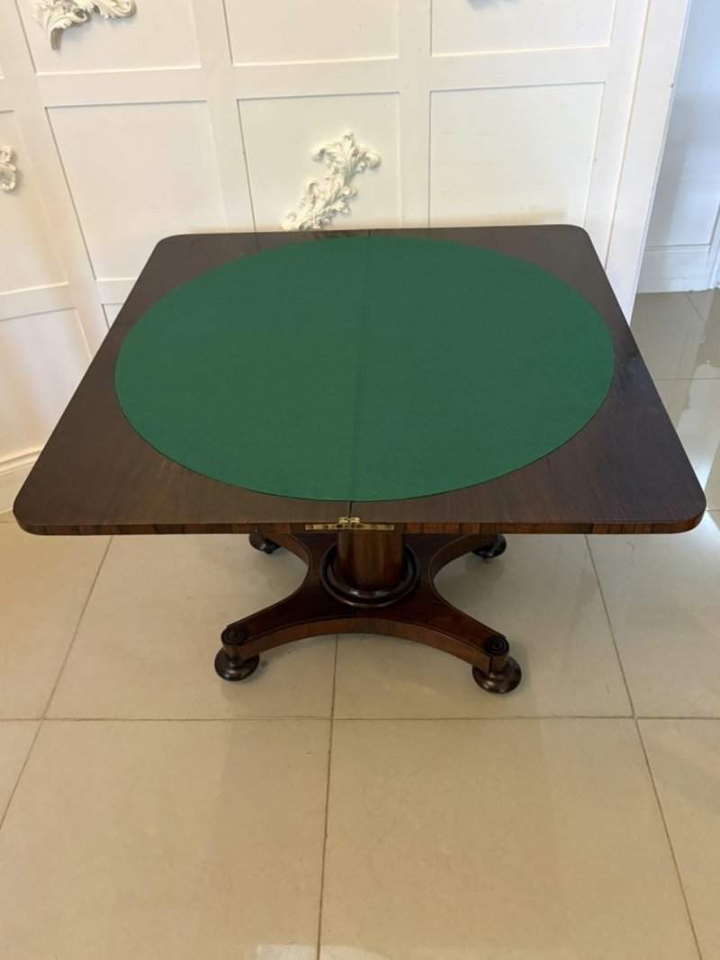 Antique Regency Rosewood Brass Inlaid Card Table Console Table Fold Over Top Games Table - Image 4