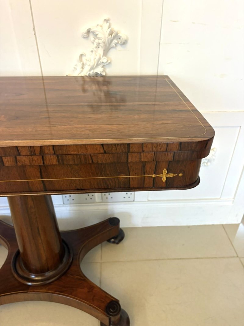 Antique Regency Rosewood Brass Inlaid Card Table Console Table Fold Over Top Games Table - Image 6