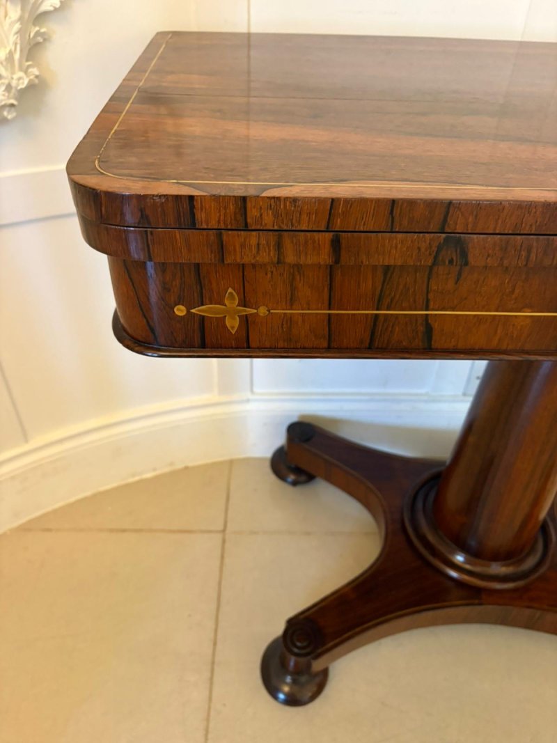 Antique Regency Rosewood Brass Inlaid Card Table Console Table Fold Over Top Games Table - Image 8
