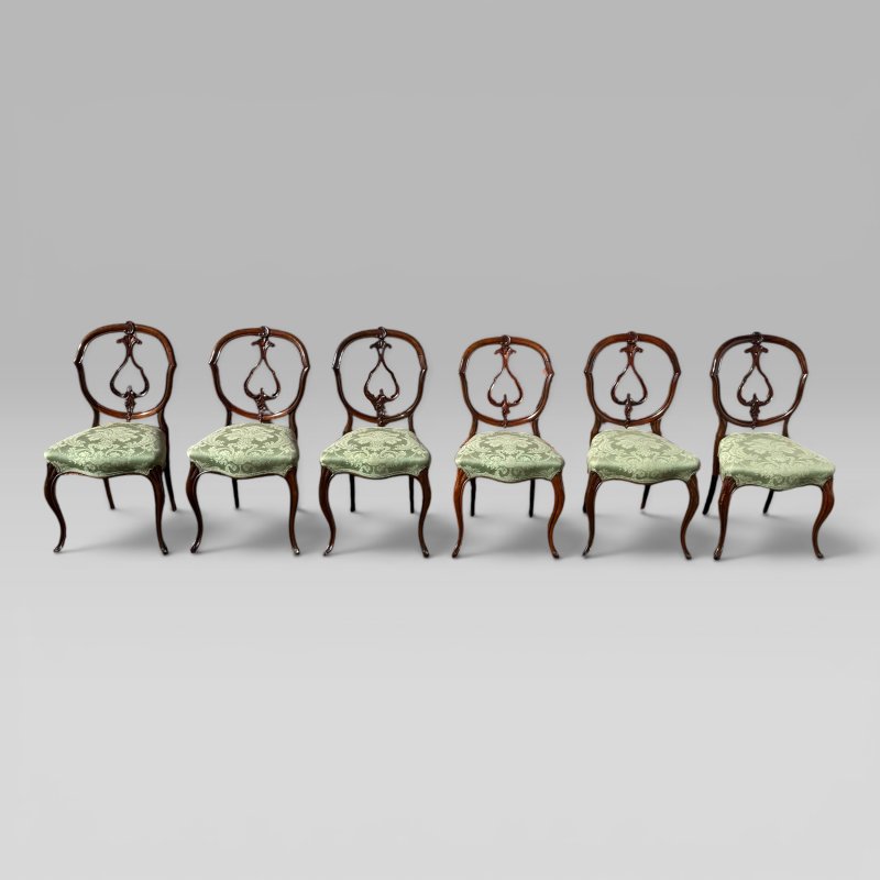 Antique Victorian Mahogany Balloon Back Dining Chairs, Set of 6