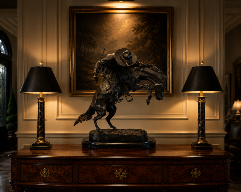 Antique Large Bronze Cowboy On Bucking Horse Sculpture After Remington Broncho Buster Western Equestrian Figure - Image 2