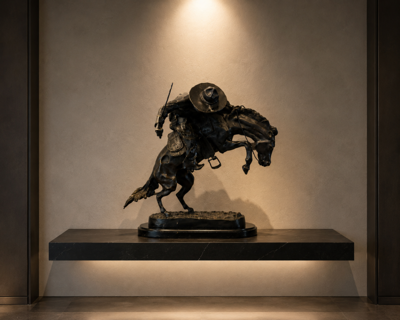 Antique Large Bronze Cowboy On Bucking Horse Sculpture After Remington Broncho Buster Western Equestrian Figure - Image 13