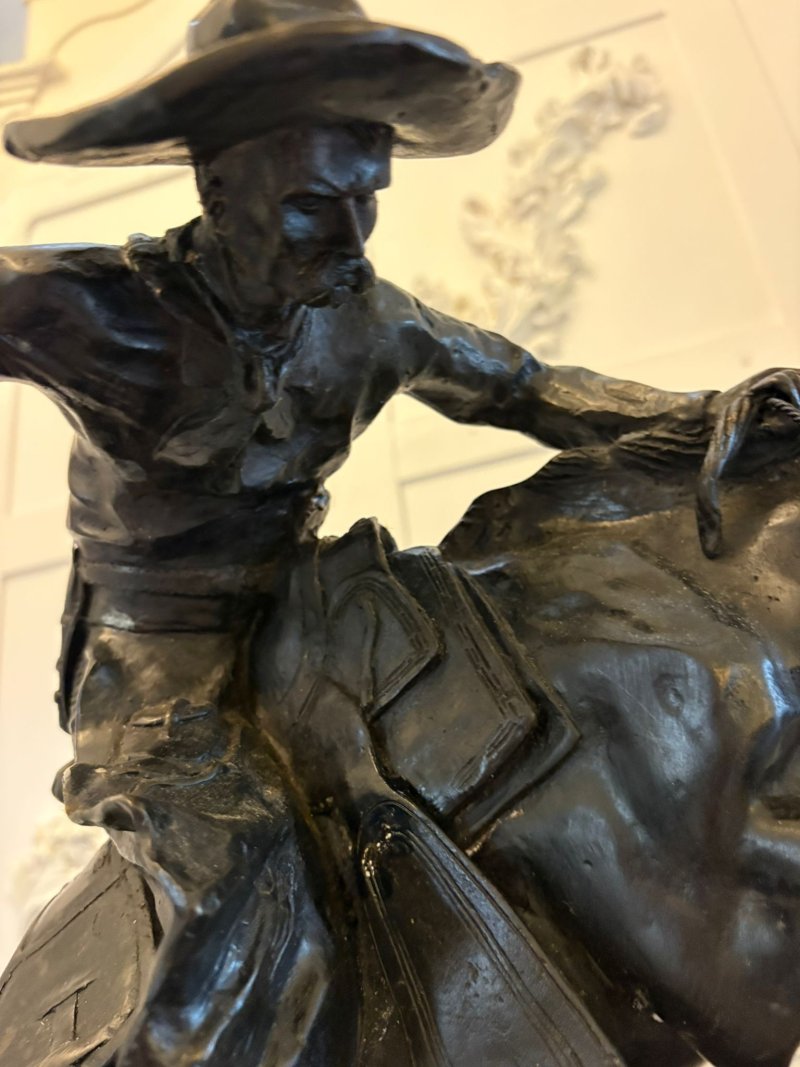 Antique Large Bronze Cowboy On Bucking Horse Sculpture After Remington Broncho Buster Western Equestrian Figure - Image 7