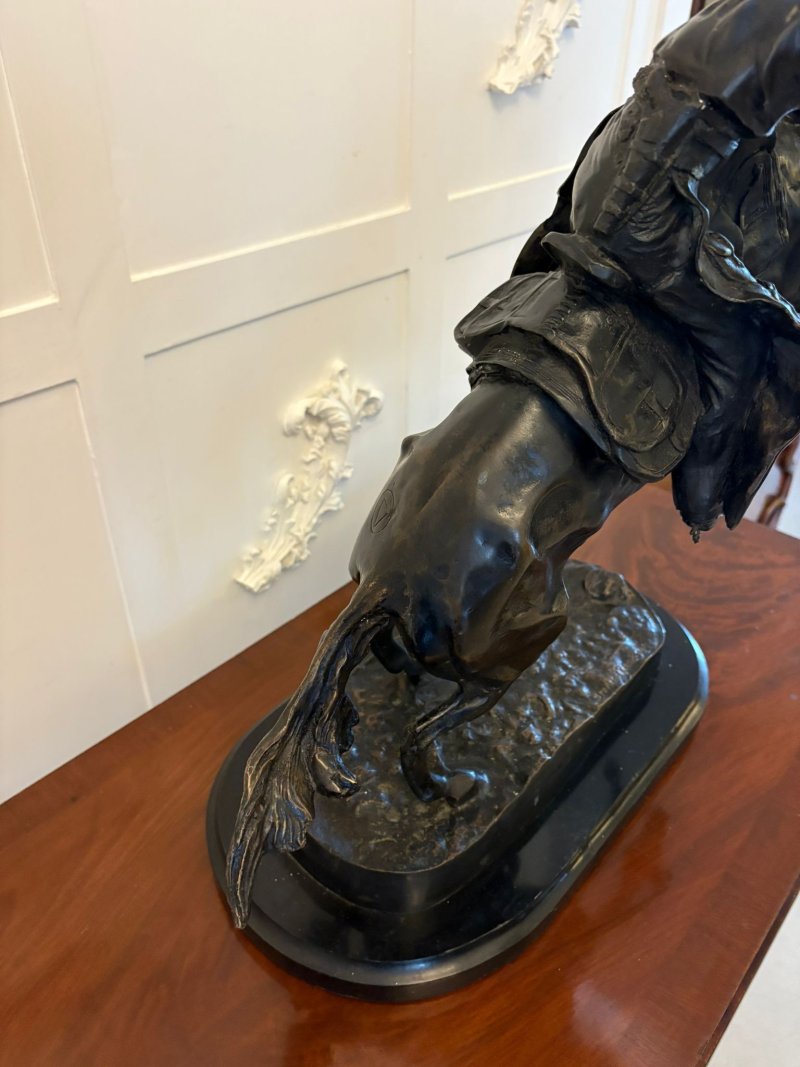 Antique Large Bronze Cowboy On Bucking Horse Sculpture After Remington Broncho Buster Western Equestrian Figure - Image 6