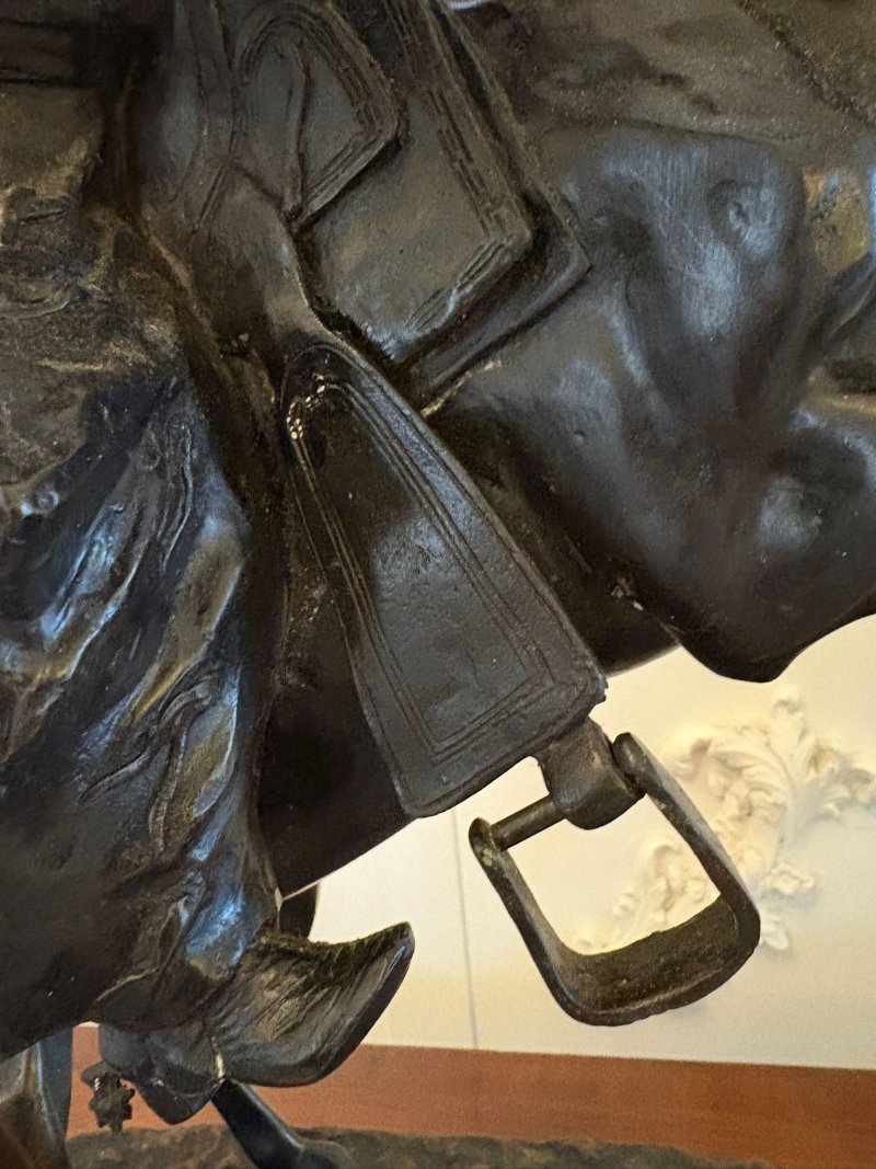 Antique Large Bronze Cowboy On Bucking Horse Sculpture After Remington Broncho Buster Western Equestrian Figure - Image 10
