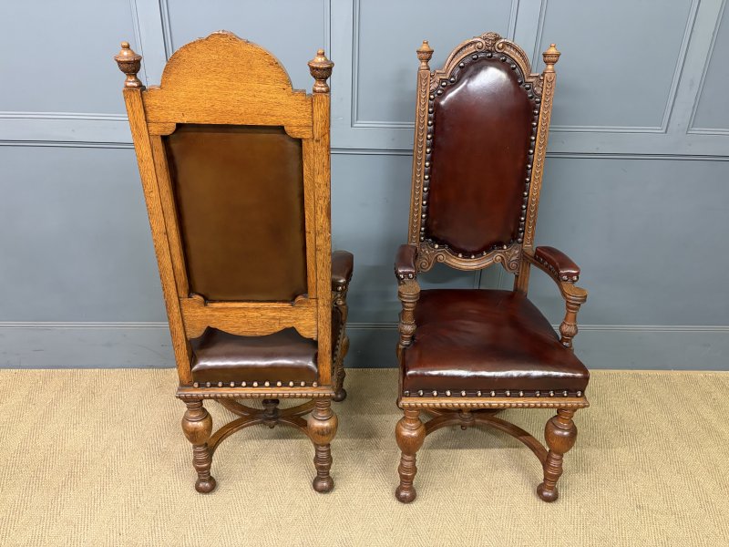 Set of 8 Carved Oak High Back Chairs - Image 10