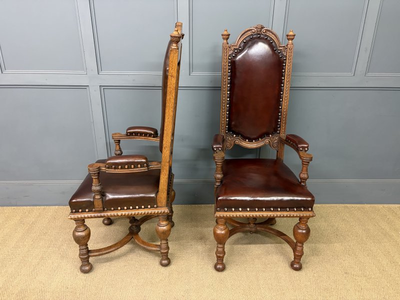 Set of 8 Carved Oak High Back Chairs - Image 15